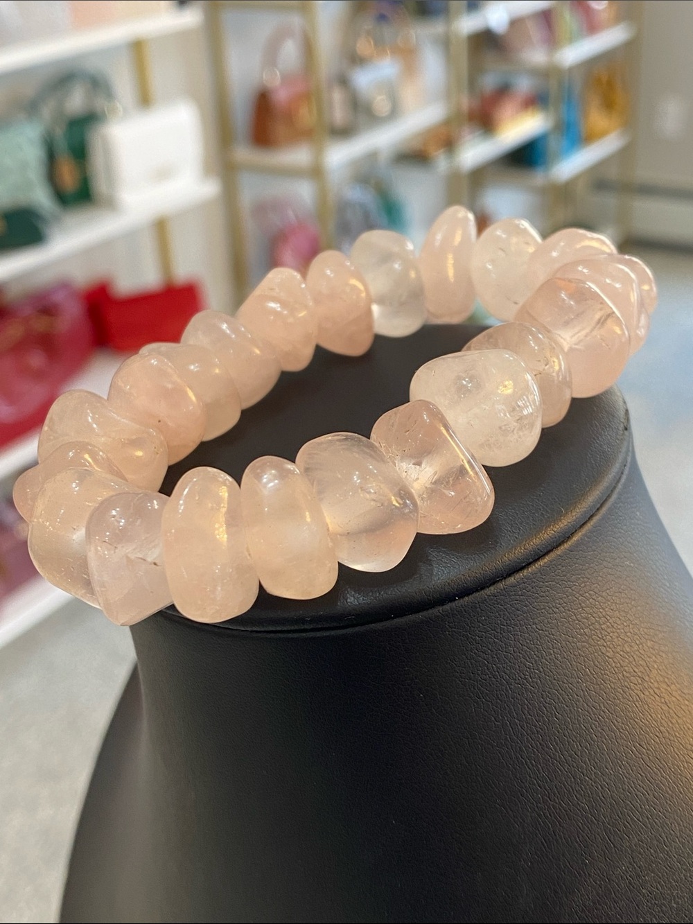 Rose quartz large chip stone bracelet